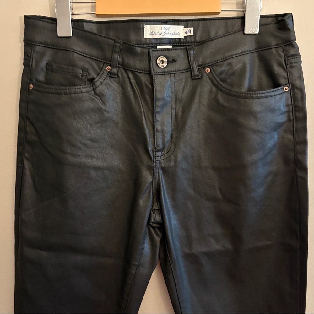 H&M Black Wax Skinny Jeans,  Faux Leather Look – Size 10 Like New - Picture 4 of 15
